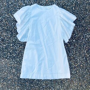 Mable white poplin cotton flutter sleeve mini dress S